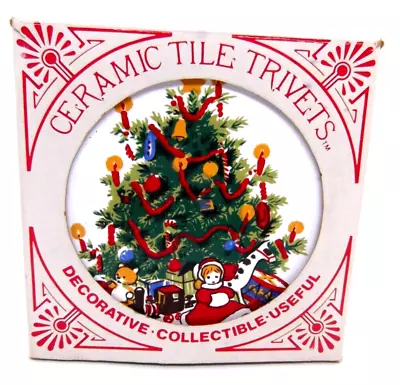 Vintage Jasco Ceramic Tile Trivet Christmas Holiday Set Of 2 Rubber Feet 1982 • $18