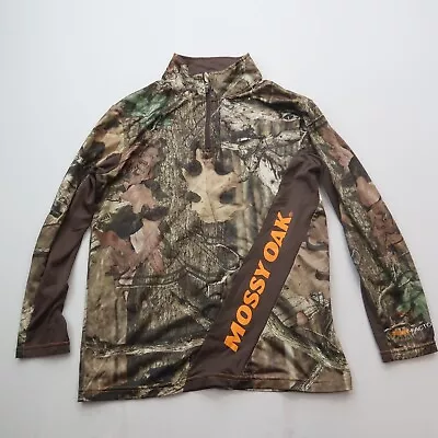 Mossy Oak Boys Youth Athletic Shirt Size Large Brown Camo 1/4 Zip Pullover • $11.69