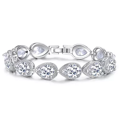 Elegant Silver Plated Cubic Zircon Tennis Bracelet Bangle Women Wedding Jewelry • $7.92