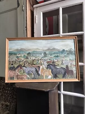 Vintage Mid 20th Century Signed Oil On Board Painting Connemara Pony Show 1967 • £120