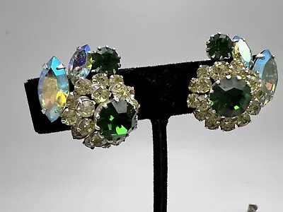Vintage VENDOME Statement Sparkly AB Crystal Rhinestone Clip-on Earrings • $65
