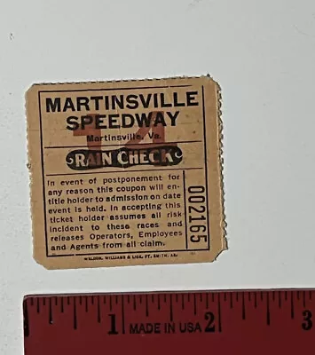 Vintage Martinsville Speedway Rain Check • $30