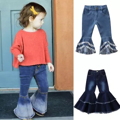 $16.99 • Buy Kid Baby Girls Bell Bottom Ripped Jeans Bell-Bottoms Ruffle Trousers Flare Pants