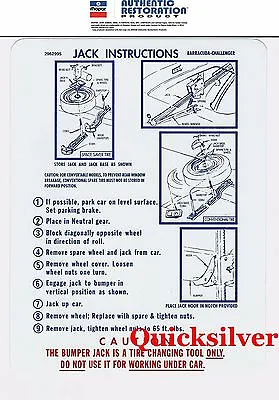 1971 Plymouth Cuda Barracuda Jacking Instructions Trunk Lid Decal 2962995 NEW • $6.95