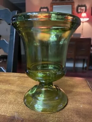Vtg. Vase Compote Dish Avocado Olive Green Glass Footed Goblet Retro Decor • $10.25
