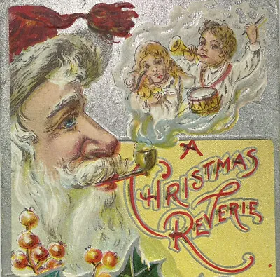 Early 1900s Santa Smoking Pipe Kids Playing Music Embossed Christmas Postcard • $12.50
