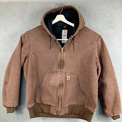 Vintage Carhartt Jacket Mens Extra Large Hooded Brown Quilted Workwear J130 CHT • $99.74