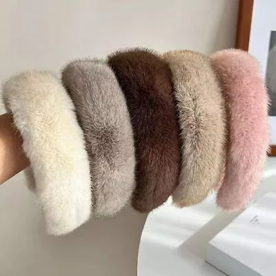 Thicken Faux Fur Hairbands Widen Headband Fashion Plush Hair Hoop  Women Girl • £4.25