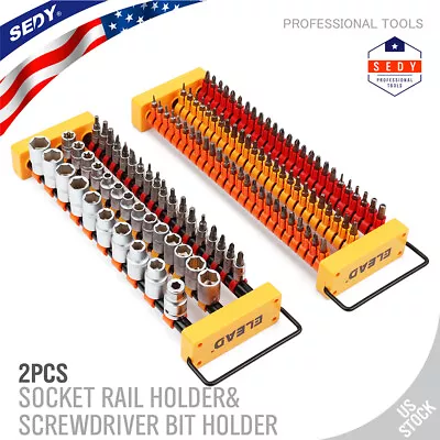 75pc 1/4  Hex Bit Holder & 42pc Socket Organizers Storage Rail Rack 1/2 3/8 1/4 • $18.99