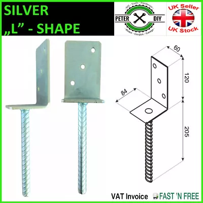 SILVER Heavy Duty Galvanised ( L  Shape) Post Fence Foot Anchors FOR CONRETIG • £8.79