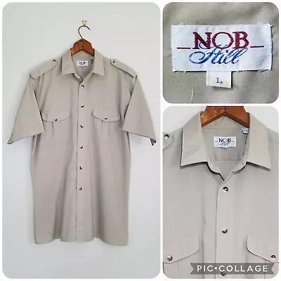 Vintage Nob Hill Khaki Shirt Size L Lightweight Cotton Blend Safari Epaulets • $15