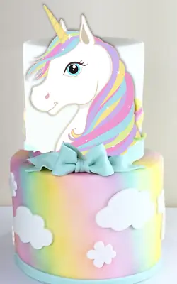 $22.95 • Buy Large 2D Unicorn Edible Icing PRE-CUT Cake Topper Image Birthday Decoration #718
