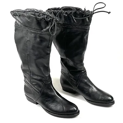 B Makowsky Boots Size 6.5 M Savannah Black Leather Slouchy Tie Tall Riding • $44.99