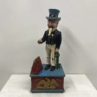 Vintage Uncle Sam Metal Mechanical Coin Piggy Bank Cast Iron. Works Great! • $34.95