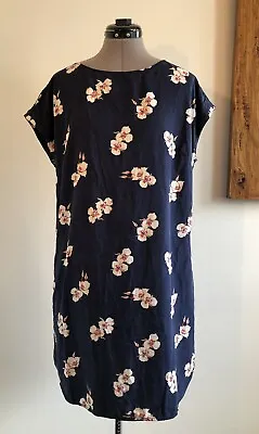 Patagonia Tencell June Lake Dress Mariposa Lily Classic Navy Blue Size Large • $29.95