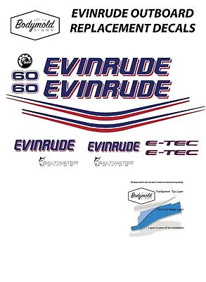 EVINRUDE  E-TEC 60hp Red And Dk Blue Set Outboard Replacement Decals • $49.68