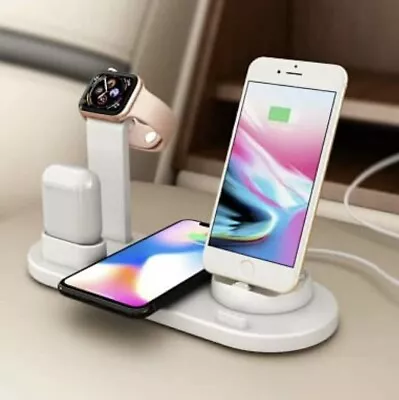 4in1 Wireless Charging Station Dock Charger Stand For AirPods Apple Watch IPhone • £9.99