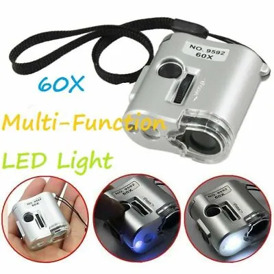 Mini 60X Microscope Magnifier Glass Jeweler Detector Loupe Len With LED UV Light • £3.98