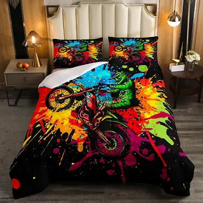 Motocross Bedding Sets For Boys Girls Twin Size Motorcycle Racer Comforter Set E • $63.99