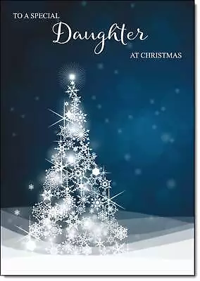 Doodlecards Daughter Christmas Card Blue Abstract Christmas Tree • £3.49