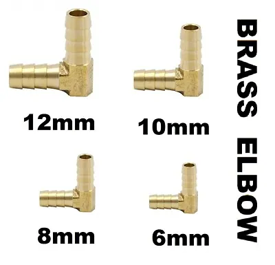 6mm 8mm 10mm 12mm Brass Barbed 90 Degree Elbow Fuel Hose Joiner Adapter Fitting • £3.50