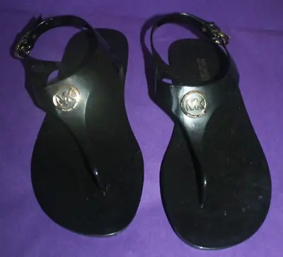 MICHAEL KORS Black Jelly Thong Logo Gel T-Strap Sandals Size 8 M Preowned • $17