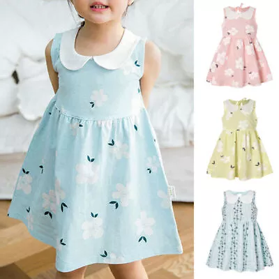 Kids Girl Summer Toddler Collar Princess Sleeveless Floral Dress Skater Dresses • $15.96