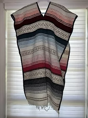 Vintage Mexican Heavy Warm Wool Poncho Woven • $7.95