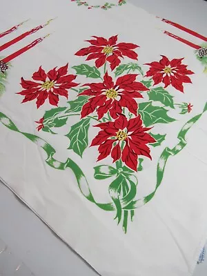 Vintage California Hand Prints Christmas Tablecloth Cotton Rectangle 60x78 • $79.99