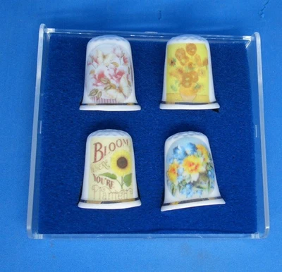 £3.95 • Buy Gift Box Set Of Four China Thimbles -- Assorted Flower Designs