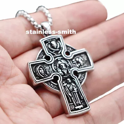 Mens Russian Greek Orthodox Crucifix Cross Pendant Necklace Stainless Steel Men • $11.99