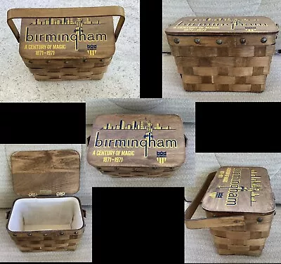 Vintage Basket Purse Birmingham 1871-1971 Lined Wood Handle 9X6X5” 52 Years Old  • $15