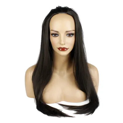 Ladies 3/4 Half Wig Dark Brown Straight 25  Heat Resistant Synthetic Hair • £15.99