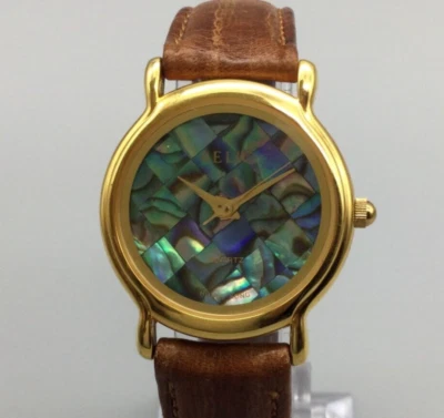 $22.49 • Buy Relic Watch Women Gold Tone Round Mosaic Abalone Dial Brown Band New Battery