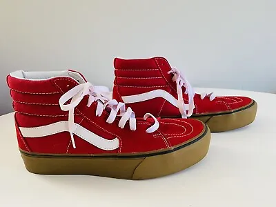 VANS SK8 Red Suede Canvas High Top Skate Shoe Gum Sole Sneaker Men 8 Women 9.5 • $45