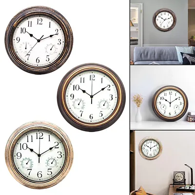 $37.23 • Buy Round Wall Clock With Temperature And Humidity Quartz Clocks Kitchen Office