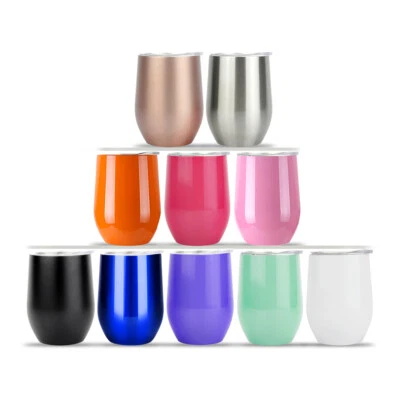 $12.99 • Buy Stainless Steel Wine Glass Tumbler Vacuum Insulated Travel Mug With Lid 12 Oz