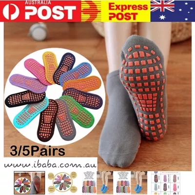 3/5Pairs Anti-Slip Grip Socks Yoga Barre Ballet Fitness Trampoline Floor Socks • $18.04