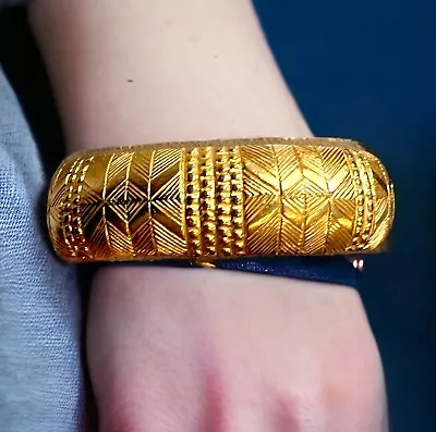 Vintage Egyptian Revival Gold Tone Cuff Bracelet Signed DIA • $34.30