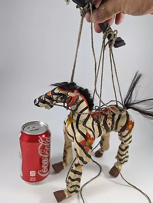 Vintage Folk Art Handmade Painted Wooden Zebra Marionette String Puppet • $59.95