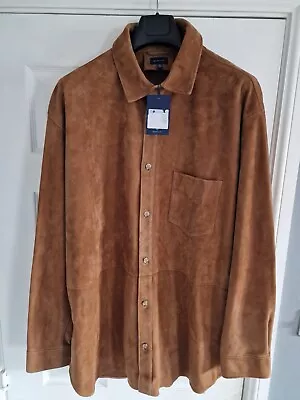 Gant Oversized Suede Leather Shirt Jacket Shacket Cognac Men 2XL NWT • £299