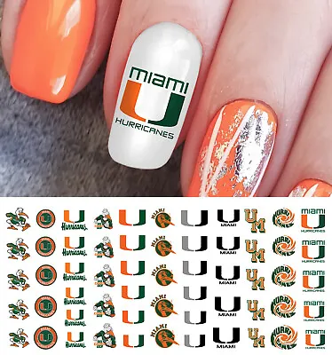 University Miami Hurricanes College Sports Team Nail Art Decals - Salon Quality • $4.99