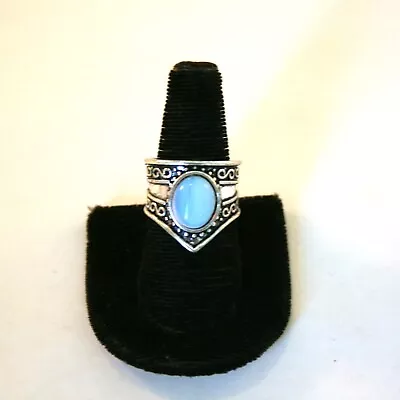 Stainless Steel Silver Tone Filigree Design Moonstone Ring Multiple Sizes • $3.60