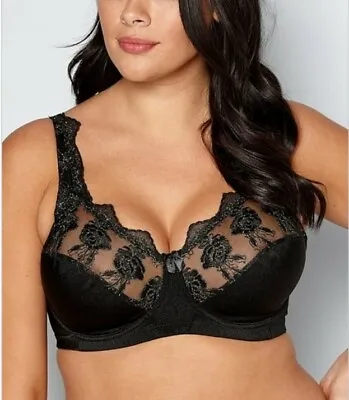 (#88) Valbonne Underwired Sexy Full Cup Lace Bra Black Plus Sizes Large Size 36E • £12.90