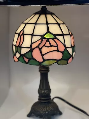 Tiffany Style Mini Table Lamp Multi Color Tulip Stained Glass Vintage 12  Tall • $47