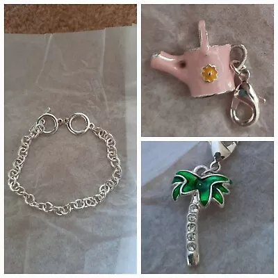 Charm Bracelet 2 Charms Watering Can And Palm Tree Avon • £7