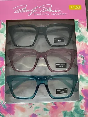 Marilyn Monroe 3 Pk THICK BLACK/TORTOISE ROSE BLUE Readers Glasses +1.50 • $24.50