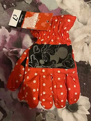 BNWT George Asda Girls Kids Disney Minnie Mouse Red Ski Gloves Age 4-6 Years • £5