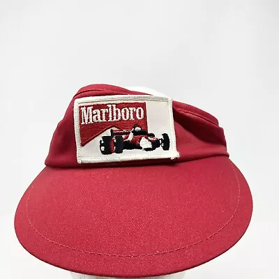 Vintage Marlboro Red Sun Visor White Embroidered Spellout Indy Car Golf Beach • $22.88