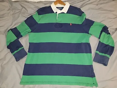 Men's Polo Ralph Lauren Rugby Shirt Navy Blue & Green XL CUSTOM FIT 100% GENUINE • £50